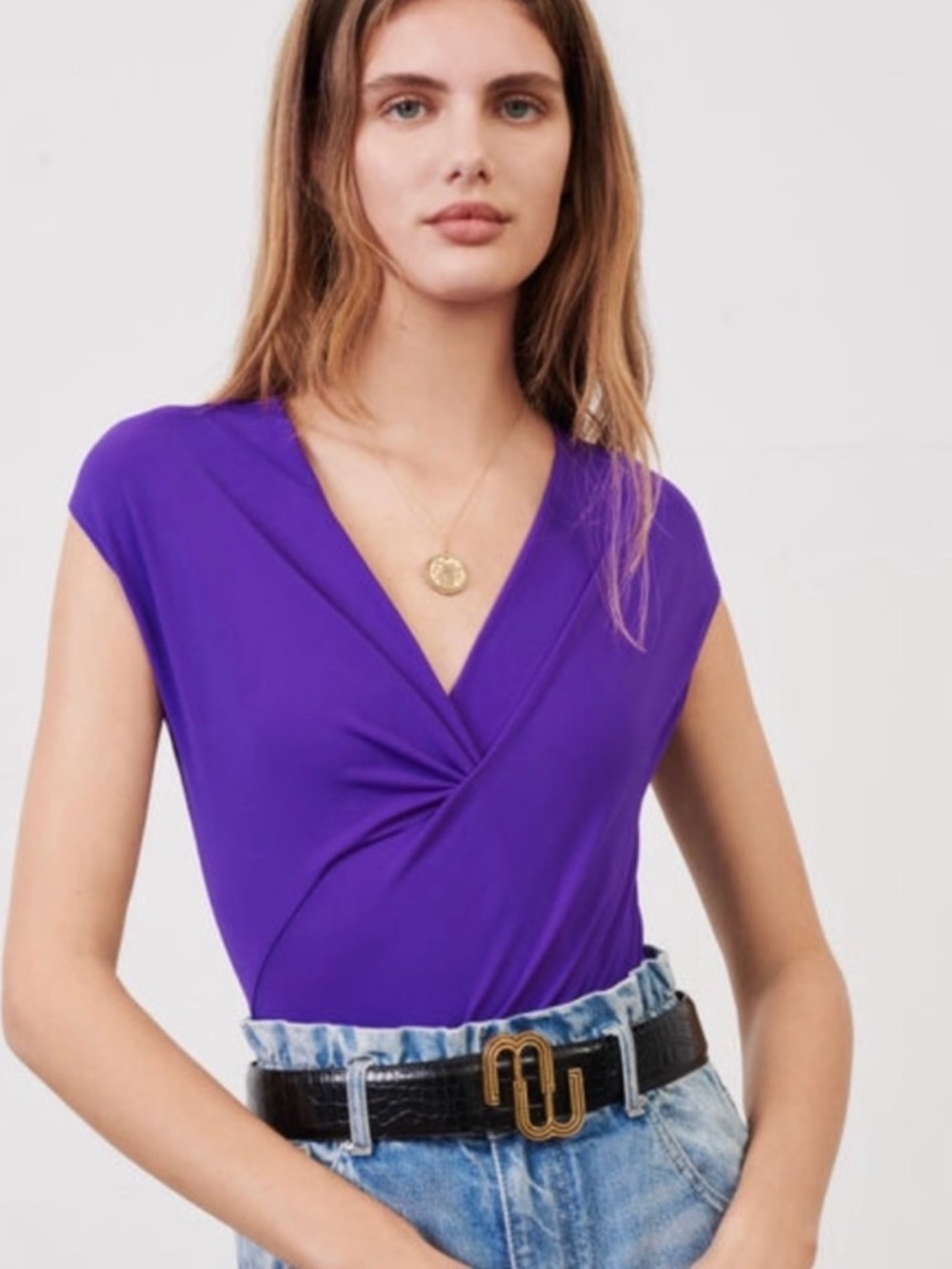 NWT MAJE STRETCH SLEEVELESS VIOLET 
 V-NECK BODYSUIT SIZE 1 (US SMALL)